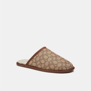Coach Men's Slipper In Signature Jacquard Colour: Khaki/Vintage Khaki Size: 10